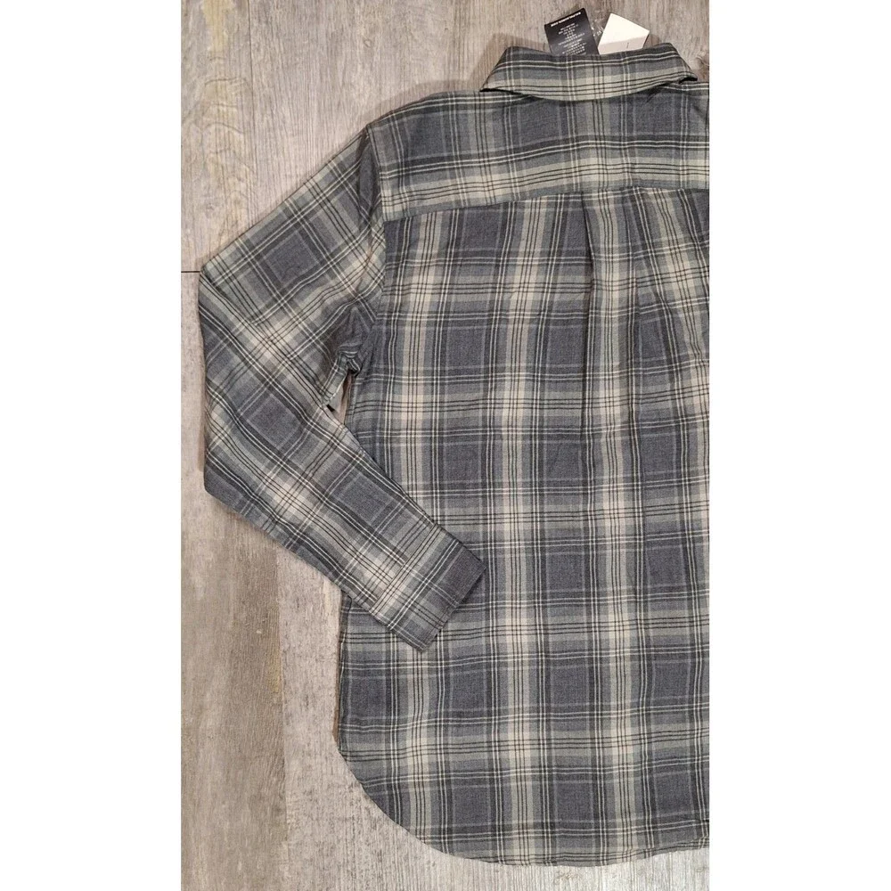 Lauren Ralph Lauren Gray Plaid Twill Button Down Shirt Women's Medium NWT